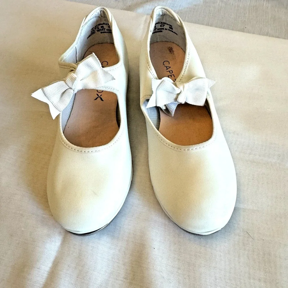 Capezio Girls Tap Dance Shoes Youth Tele Tone Size 13.5 White Elastic Bow‎
